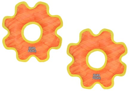 DURA FORCE - Durable Woven Fiber Dog Toy - Multiple Layers. Made Durable, Strong & Tough. Interactive Play (Tug, Toss & Fetch). Machine Washable & Floats (Gear Ring Orange, Medium 2 Pack)