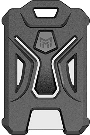 MNGARISTA Heavy Duty Badge Holder, Vertical ID Card Holder for Credit Cards, Clear ID Window, All PC Polycarbonate Plastic Housing, 5 Cards Capacity, Built-in Elastic Clip, Black