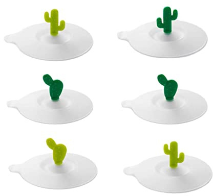 Binnan 6 Piezas Tapa de Silicona a Prueba de Polvo para Tazas de Cerámica y Té, Reutilizable, Juego de Café, Diseño de Cactus