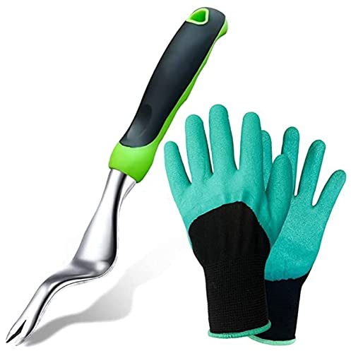 BANGHA Gartenhandschuhe Ergonomischer Griffhandbuch Weeder mit Handschuhen Handbuch Weeder Werkzeughandbuch Weeder Löwenzahn Weeder Werkzeug Handbuch Gräbungsrasen Arbeitshandschuhe