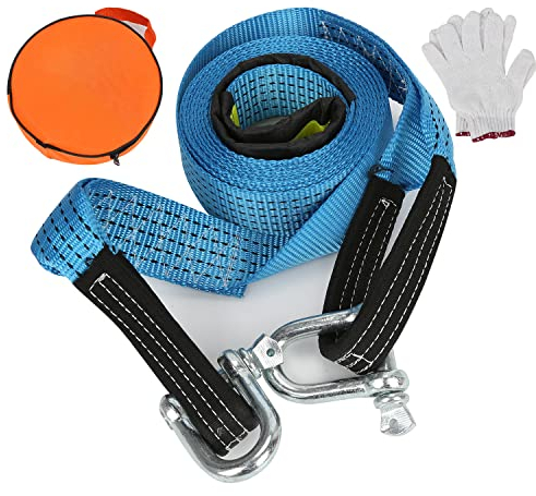 Jopassy Abschleppseil Abschleppgurt blau Strap 5 cm x 5 m Tragkraft bis 8 Tonne mit 2 Karabinerhaken inkl. Tasche