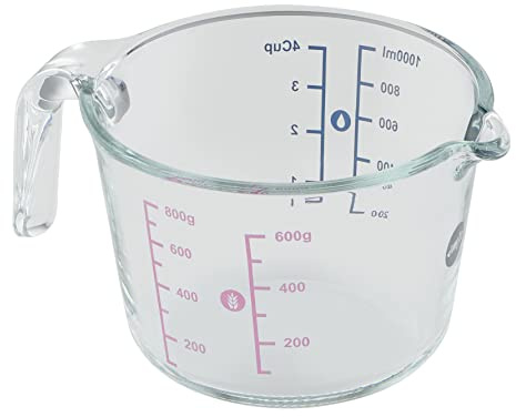 Emsa Prep & Bake K3236134 - Vaso medidor de vidrio (1 litro, 2 escalas para ingredientes sólidos y líquidos, fácil vertido, apto para microondas)