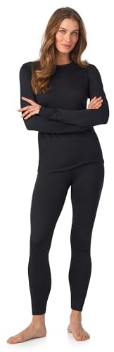 Cuddl Duds Womens Heavyweight Fleece 2 Piece Long Sleeve Thermal Underwear Set – Shirt & Leggings Base Layer for Cold Weather – Winter Clothing Long Johns Lounge Sets for Women, Black, S