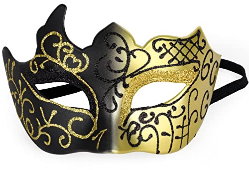 Fowecelt Venezianische Maske Damen Karneval: Maske Maskenball Cosplay Fasching Verkleidung Masquerade Mask Karneval Venedig Kostüm Party für Herren und Damen Schwarz Gold