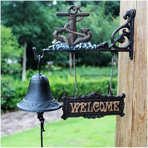 MUNANI Wall Mounted Hand Bell,Doorbell Hand Bell,Cast Iron Door Bell Cast Iron Bell - Welcome Entry Door Bell,Antique Doorbell Decoration,Front Door,Interior,Exterior Decor