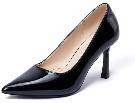 Zhabtuc Pumps für Damen Damen Klassische Pumps Frauen Absatzschuhe Sexy Geschlossene Spitze Zehen Stiletto Pumps 10cm Klassische Party Prom Hochzeit, Schwarzes Lackleder, 40 EU