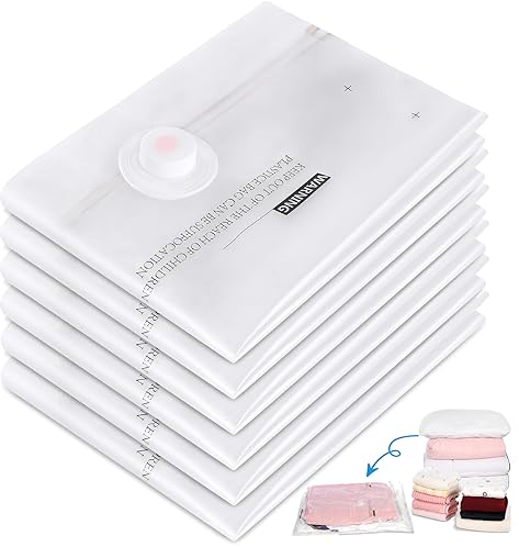 SHINEED Vakuumbeutel 6er-Set Mittel - Vakuum Beutel für Staubsauger Kompression 70x50 cm - Vakuum Kleiderbeutel für Kleidung Bettdecken Bettwäsche - Vakuum Platzsparer Aufbewahrungsbeutel