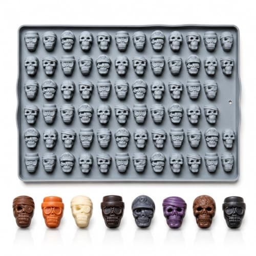 Halloween Silikonformen,70 Mulden Mini Totenkopf Silikonformen | Halloween Schokoladenform für Gummies, Süßigkeiten, Kekse, Hundeleckerlis