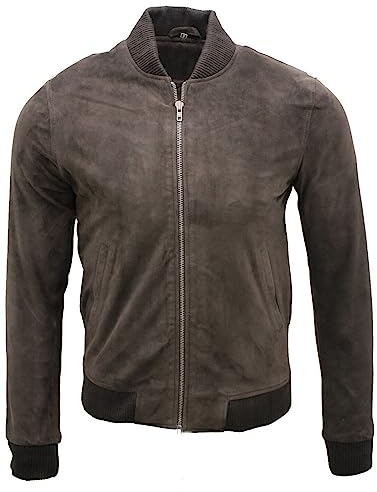 Infinity Hombre Marrón Varsity De Cuero de Ante Bombardero Chaqueta M