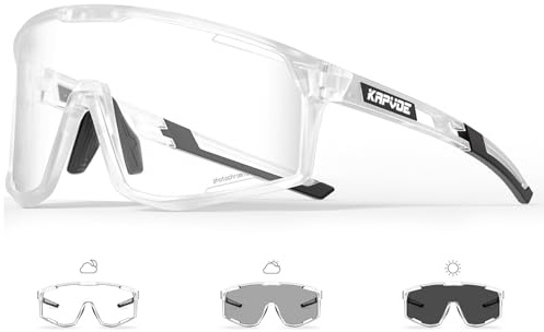KAPVOE Fotocromatici Occhiali Da Ciclismo Uomo Donne TR90 Occhiali Da Sole Sportivi Anti-UV 400 Chiaro Occhiali MTB Bicicletta Accessori Che Corrono Corsa Guida Occhiali Bici Nero