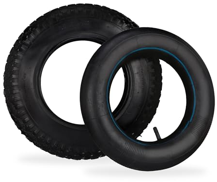 Relaxdays Rueda de Carretilla con Cámara de Aire, Neumáticos 3.50-8 para Carro de Mano, con Perfil, hasta 154kg, Negro, Caucho