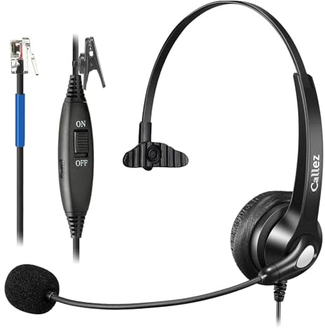 Callez RJ9 Phone Headset with Noise Cancelling Mic & Mute Switch, Corded Telephone Headset for Cisco 8851 8845 8841 8811 7965 7962 7945 7941 7841 7821 6941 6851 Plantronics M12 Office Landline Phones