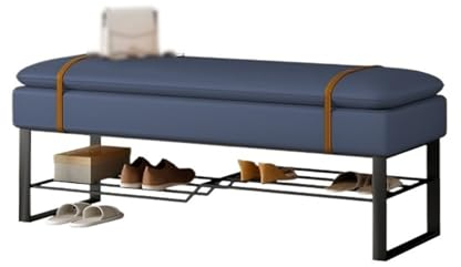 Osmanische Bettbank mit Schuhregal, gepolsterte Schlafzimmerbank, Innenbank für den Eingangsbereich und das Wohnzimmer (blau 120 x 36 x 46 cm)