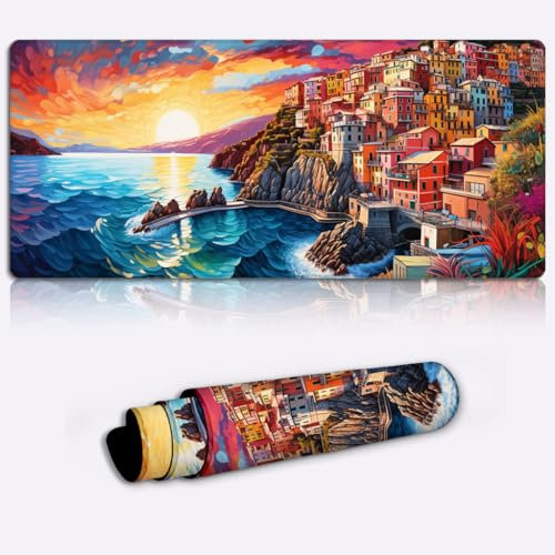 CHTXD Keyboard Mat Cinque Terre Desk Pad XL Extended (31.5 x 11.8 x 0.12 inches) Mat Extended Professional Large