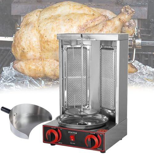 Beachtiful Máquina para Asar, Máquina para Cocinar de Pollo con 2 Quemadores, Asador Vertical a Gas Gyro Rotisserie Oven Doner Kebab Machine, para Fiestas en la Cocina del Restaurante en Casa,Pan