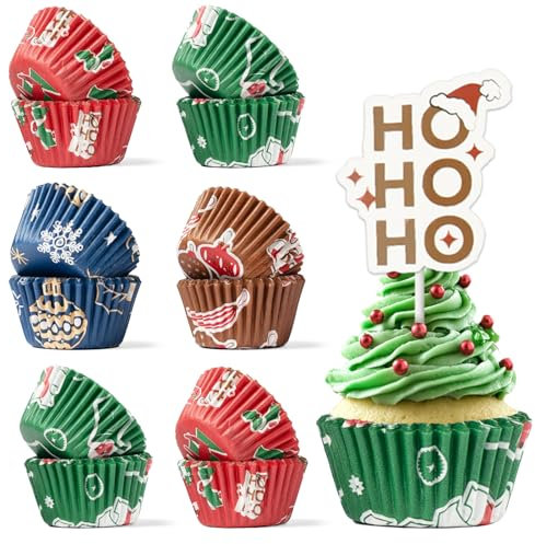 Bake Choice 400 Pcs Mini Moldes Magdalenas Papel con 12 Adornos,Adecuado para Eventos Navideños, Repostería Casera y Actividades Escolares.