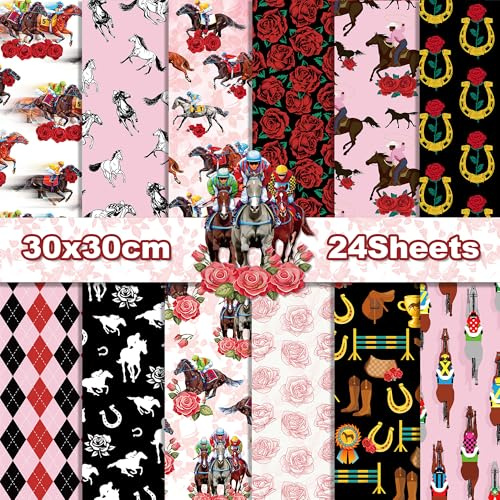 CC HOME 24 Blatt Vintage Floral Scrapbook Papier Rosen und Ritter Muster Bastelpapier, 12 Designs, 30x30cm, für Karte Herstellung DIY Scrapbook Hintergrundpapier