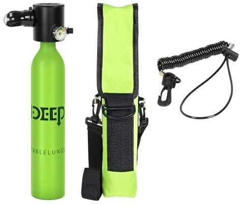 DIDEEP Tauchtankausrüstung, Tauchen Gasflasche Sauerstoffflasche, 0,5L Sauerstoffflasche Tauchen Mini Tauchflasche Tauchen Set (0,5L Dreiteiliges Set) (Grün)