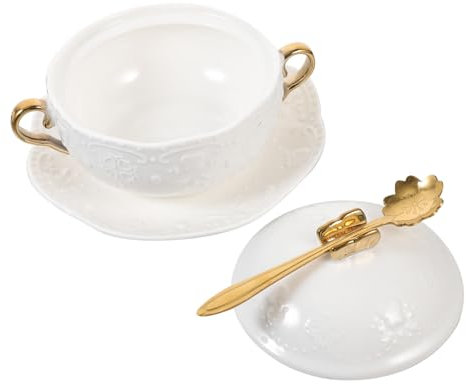 TOPBATHY 1 Set Anfora ciotole cucina ciotola cucina bowl cucina anfore ciotole per colazione coperchio spuntino contatore campana posate tazza ciotola di stufato insalatiera ceramica bianca