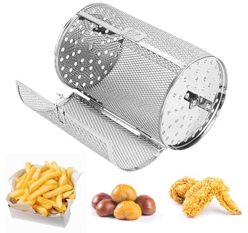 Tower Air Fryer Rotisserie Basket - Stainless Steel Grill Roaster Drum Oven Rack (Silver, 18x12cm)