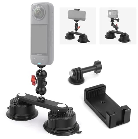Mechrig Autohalterung mit Doppel-Saugnapf, 360° verstellbar, für Action-Kameras und Smartphones, Windschutzscheibe, Armaturenbrett, Bootshalterung für GoPro Hero 13/12/11/10, DJI OSMO Action, Insta360