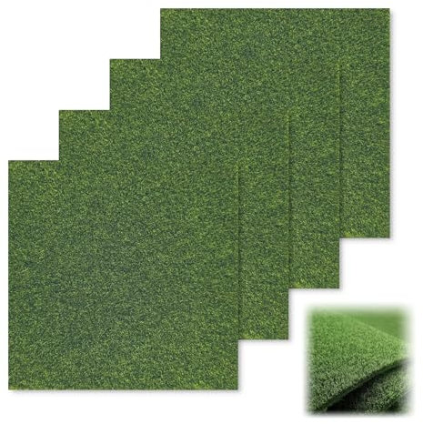4 Pcs Fake Grass Mat, Miniature Artificial Model Grass, Fairy House Garden Accessories, Green Static Turf grass Lawn, For Dolls House Modelling, Toy Farm Carpet Decoration(15cm x 15cm)