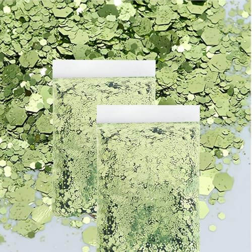 GIUSOBG Glitter för pyssel, 100 g glitter ansikte, 0,2 + 1 3 mm ultrafina glitterpulver för naglar ansikte makeup korthantverk nagelkonst (ljusgrön)