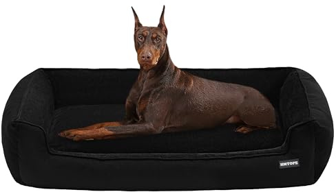 HMTOPE Hundebett Grosse Hunde XXL, Abnehmbar waschbar, 120x90cm, Schwarz | Angstlösend hundesofa, Weich Atmungsaktiv Hundekissen, Hundekorb, Rutschfeste Unterseite