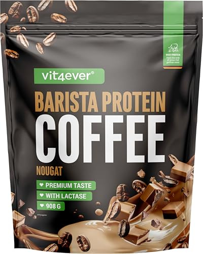 vit4ever Barista Protein Coffee - 908 g Eiweiß-Pulver - Nougat | 20g Protein & 80mg Koffein / Portion, Whey-Konzentrat & Isolat mit Laktase & echtem Kaffee, wenig Zucker & Fett & Aminosäuren