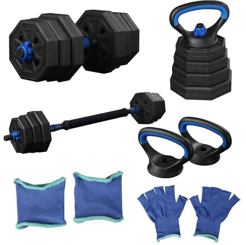 HCT STYLE Hanteln Set 40 kg – 4-in-1 Hantelset Verstellbar, Kurzhantel Set, Langhantel, Kettlebell & Liegestützgriffe für Home Gym