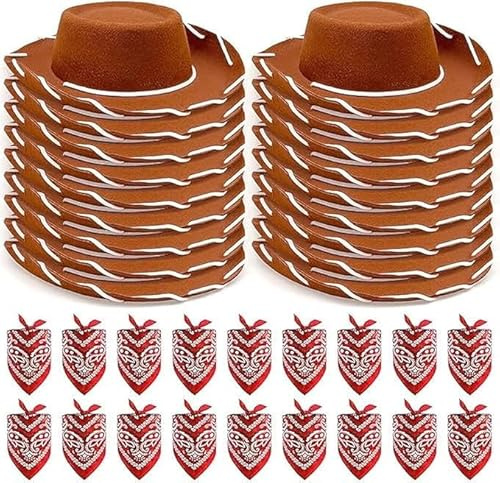 SWHCM 36-teiliges Cowboyhut- und Bandana-Set, Western-Cowboy-Kostüm, Hut-Zubehör für Geburtstagspartys mit Western-Motto