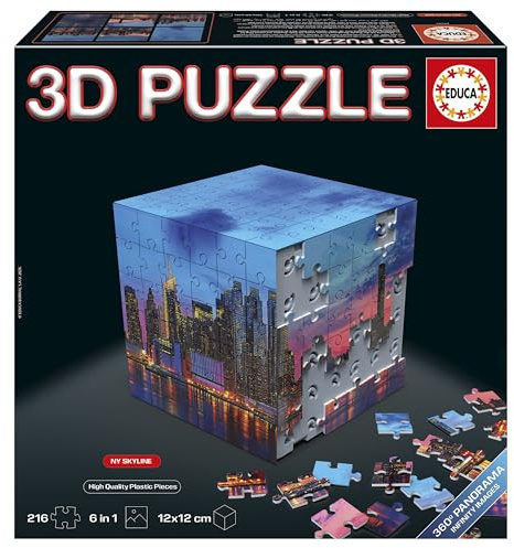 Educa - 3D Puzzle NY Skyline Panorama | Das Challenge Cube Puzzle mit 216 Teilen | Struktur Zusammengesetzte Basis die von 6 Puzzles mit je 36 Teilen bedeckt ist | Alter 8+ (20335)