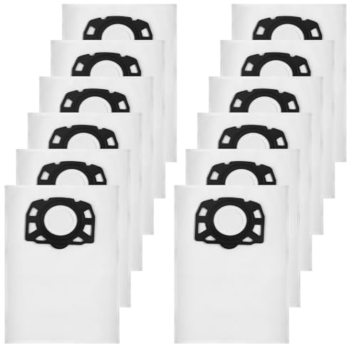 12 bolsas para aspiradora KFI 357 para Kärcher WD2 Plus / WD3 / KWD1 / KWD2 / KWD3 / WD3.200-WD3.800M / SE4001 / SE4002, compatibles con aspiradoras en seco y húmedo para Kärcher
