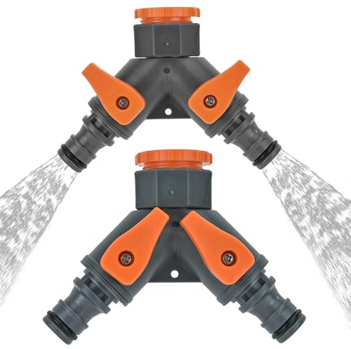 Garden Hose Splitter 2 Way,Hose Pipe Splitter,1/2 Inch to 3/4 Inch Y Valve Water Garden Tap Splitter Double Hose Connectors for Outdoor Tap and Garden Hoses,with Independent Flow Valve for Each Outlet