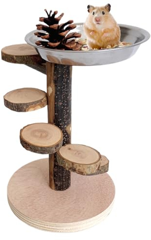 Tisujune Hamsterrampe - Klettertoy Holzleiter Für Nager,Kletter- Und Futterspielzeug Mit Edelstahlschale Für Kleintiere