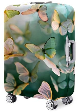 Fasbuy Kofferschutzhülle, 3D Schmetterling Kofferhülle, Elastisch Luggage Cover, Kofferüberzug Schutzhülle, Suitcase Cover, Kofferschutz, 18-32 Zoll (Grüner Schmetterling,L)