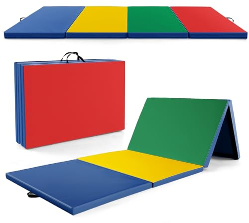 GOPLUS Turnmatte klappbar, 300×117×5cm Weichbodenmatte mit 2 Tragegriffen & Klettverschlüssen, Gymnastikmatte für Gymnastik, Yoga & Spielen, Sportmatte Fitnessmatte für zuhause (Bunt)