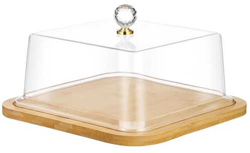 Genérico Bandeja para Pastel con Tapa Transparente Acrílica Base de Madera Cuadrada Soporte para Postres y Alimentos Adecuado para Exhibición y Conservación Fiestas y Pastelerías