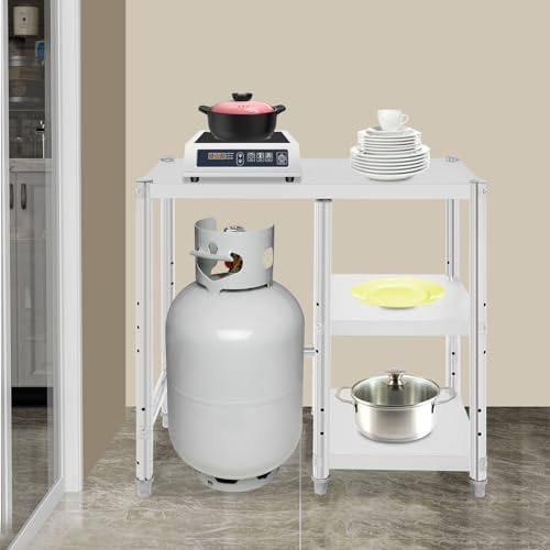 ZNLLQZN Scaffale da cucina in acciaio inox a 3 livelli, scaffale regolabile con preparazione, ripiano per microonde, per la conservazione di fornelli a gas, bombole a gas, forni a microonde, pentole