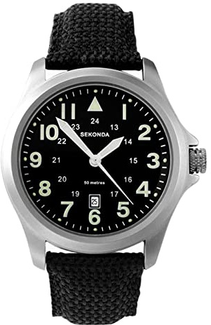 Sekonda Men's Quartz Watch with Black Dial Analogue Display and Black Nylon Strap 3347.27
