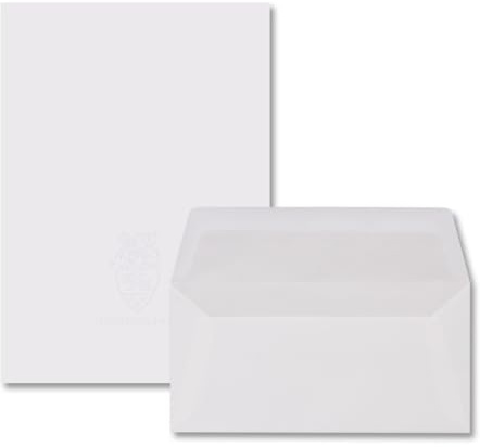 25 Sets Gohrsmühle Feinstpapier mit abgepasstem Wasserzeichen - Weiß Matt DIN A4 - Umschläge DIN Lang gefüttert mit hellgrauem Seidenpapier 80 g/m²