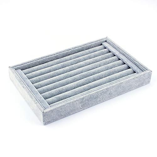 Yosoo Schmucktablett aus Samt, Präsentationstablett für Ausstellungen, Ablage für Ringe, Ohrringe, 23 x 15 cm, Grau