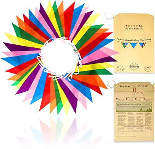 Premium Reusable Bunting Banner - Bunting Outdoor Waterproof - As Seen on TV - Polyester Fabric Bunting - Outdoor Party Decorations, Garden Bunting,Festival/Birthday Decoration (46ft,42 Large Flags)