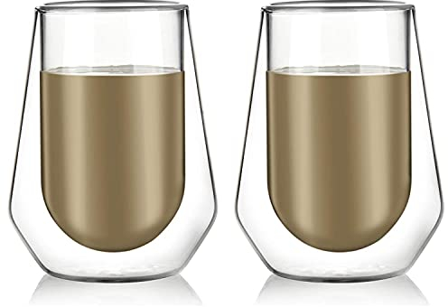 Amlong Crystal Double Wall Glass Whiskey Glasses, Classic Scotch Whiskey Glasses, Vodka Rocks Glasses, Lowball Glasses for Liquor, 8 oz., Set of 2