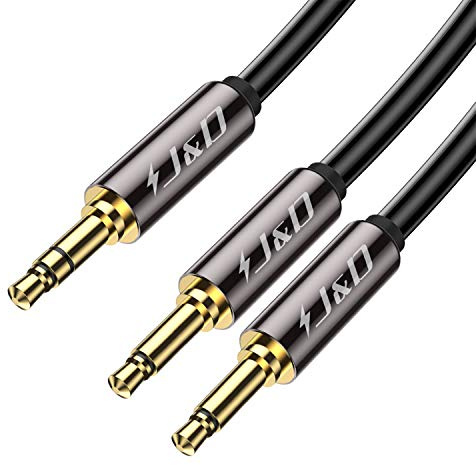 J&D - Custodia in rame placcato oro, resistente, da spina TRS da 3,5 mm a doppio connettore TS da 3,5 mm 1/8 pollici, cavo per cuffie da aereo