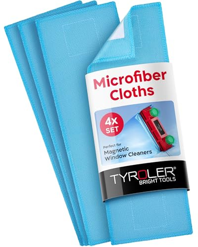 Tyroler Ersatz-Mikrofasertuch – Verwendet mit dem Glider Magnetischen Fensterreiniger – Superweiches, Nicht scheuerndes Tuch Hochsaugfähige Tücher (Blau - Packung mit 4)