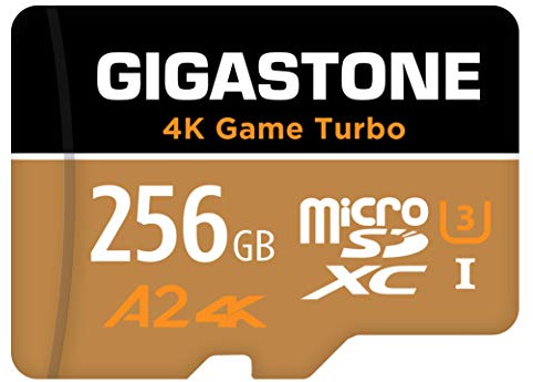 [5 Jahre kostenlose Datenwiederherstellung] GIGASTONE 256GB Micro SD Karte, 4K Game Turbo, bis zu 100/60 MB/s, MicroSDXC Speicherkarte für Nintendo Switch 1 Gopro DJI, A2 V30 U3 +Adapter