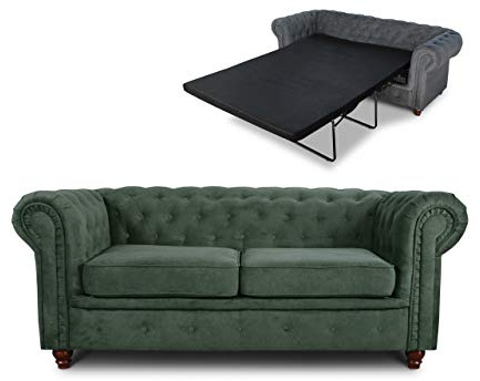 Sofnet - Schlafsofa Chesterfield Asti Bis 2-Sitzer (Grün, Capri 74) | Bettsofa, Sofa mit Schlaffunktion, 2-Sitzer, Couch, Bettfunktion, Strukturstoff, Holzfüße, Chesterfield Stil