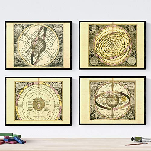Nacnic Set di quattro piatti con antiche mappe astronomiche. Poster mappe astrologiche in formato A4