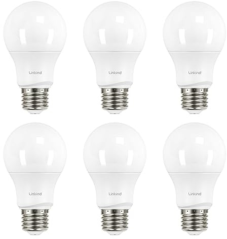 Linkind A19 LED Light Bulbs Dimmable, 40 Watt Equivalent, E26 Base, 2700K Soft White, 5W 450 Lumens CRI80+, 120V, UL Listed FCC Certified, LED Lights for Bedroom Living Room Home Office, 6 Packs